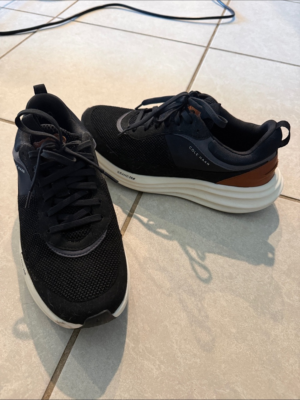 Cole Haan Black Mesh Athletic Sneakers with Brown Heel Accent